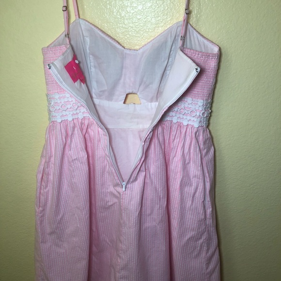 Lilly Pulitzer Kaitlyn Striped Seersucker pink and white sundress size 4 - Picture 8 of 13